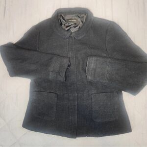Talbots Women's Black Tweed Jacket Size 12 With Pockets 100% Cotton Zip Closure